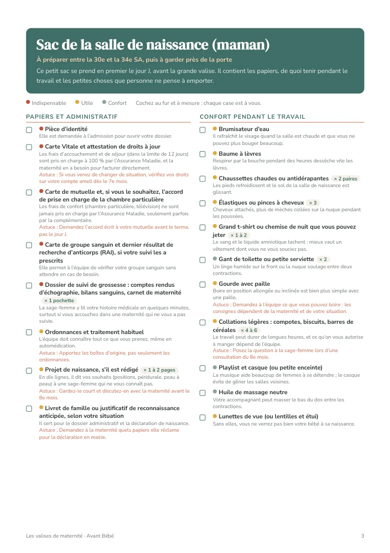 Les 4 valises de maternité : 107 éléments à cocher